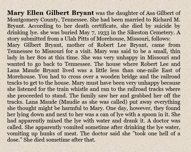 Bio-BRYANT Mary Gilbert (Suicide)