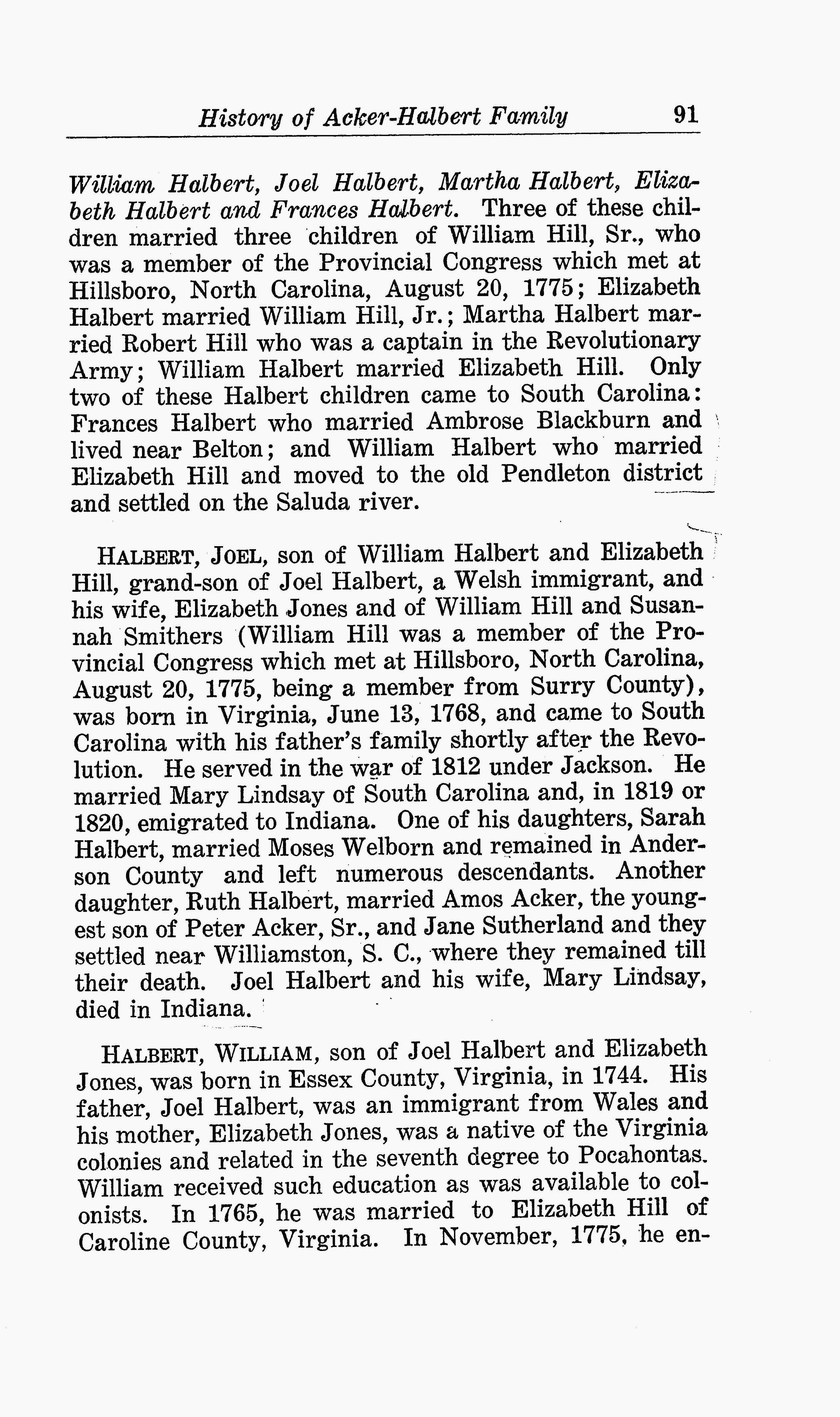 History of the Acker-Halbert family