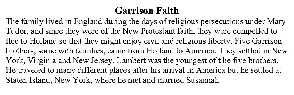 History-GARRISON faith