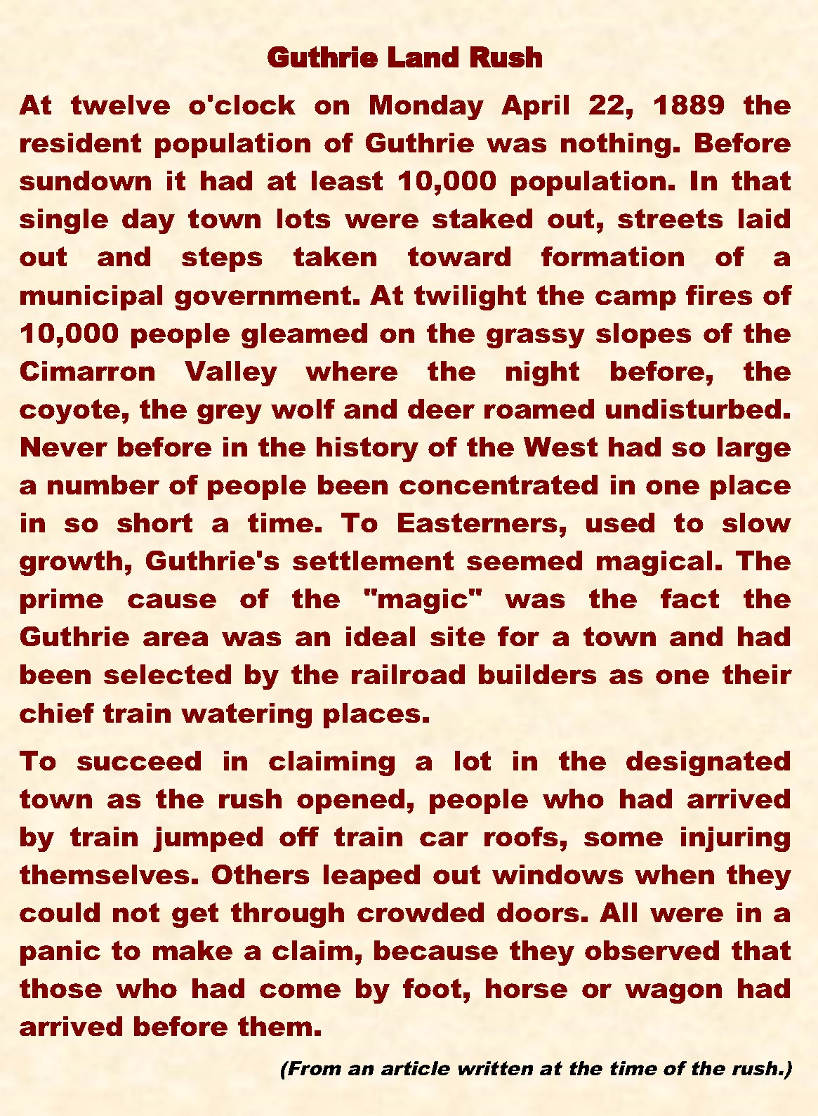 History-Guthrie Land Rush