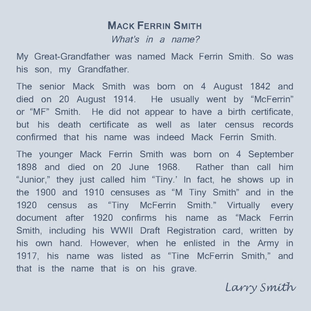 History-SMITH Mack Ferrin (Name)