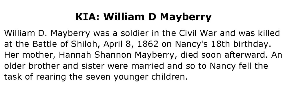Military-MAYBERRY William D (Killed in Action)