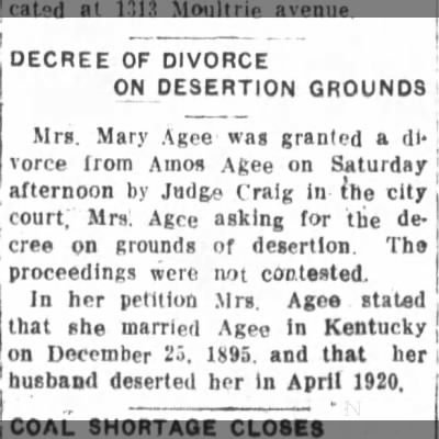 News-AGEE Mary and Amos (Divorce)