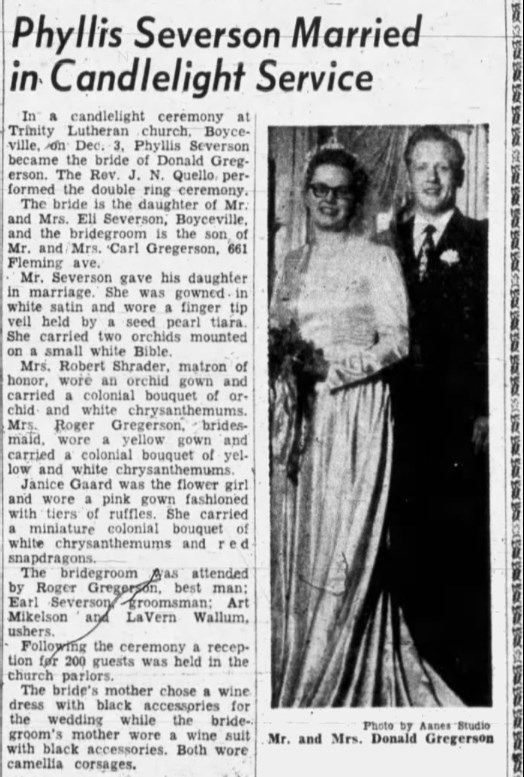 News-GREGERSON Phyllis and Donald (Wedding)