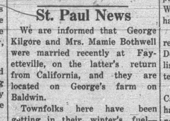 News-KILGORE Mamie and George (Marriage)