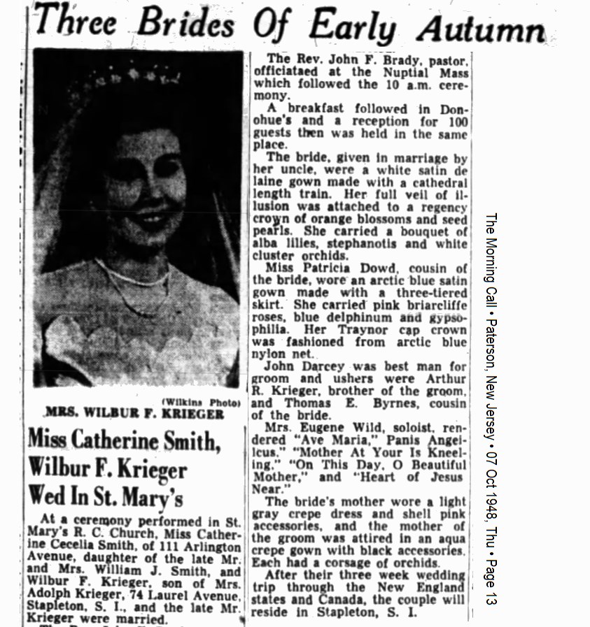 News-KRIEGER Catherine and Wilbur (Marriage)