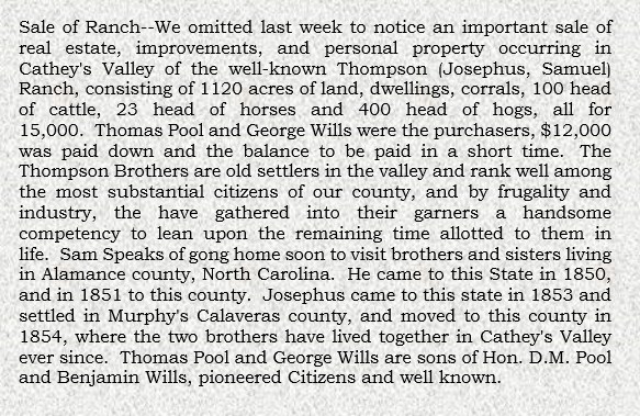 News-THOMPSON Josephus (Sale of Ranch)
