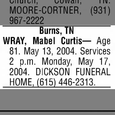 News-WRAY Mabel (Death)