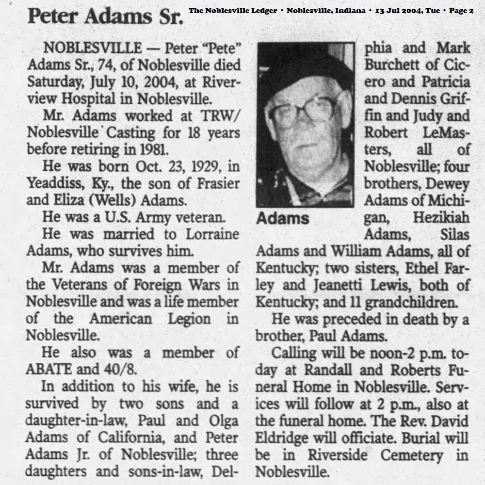 Obituary-ADAMS Peter
