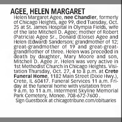 Obituary-AGEE Helen