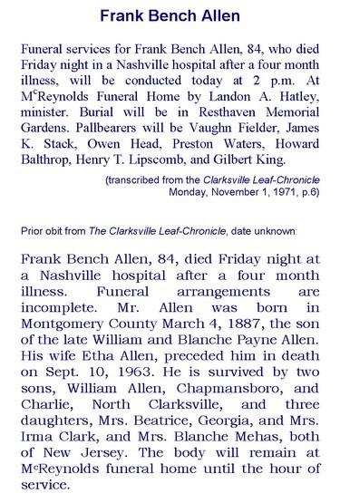Obituary-ALLEN Frank Bench