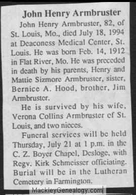 Obituary-ARMBRUSTER John Henry