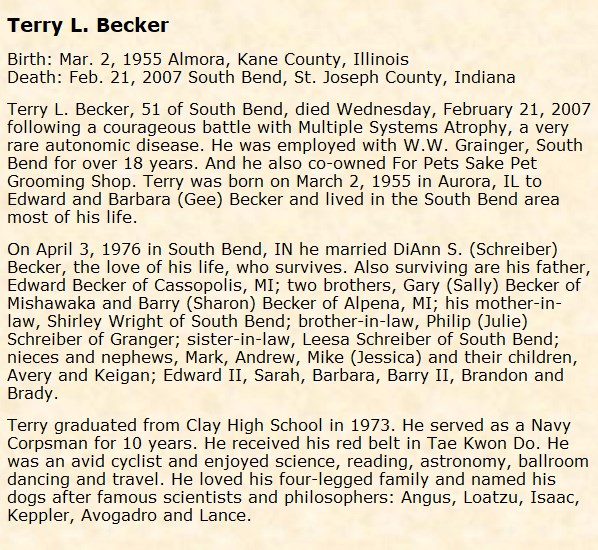 Obituary-BECKER Terry Lee