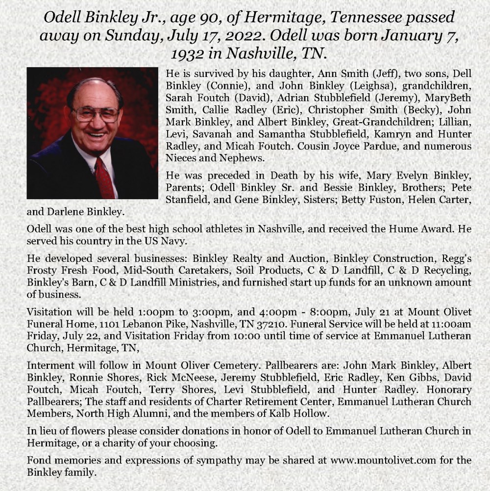 Obituary-BINKLEY Odell