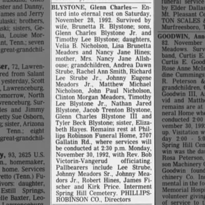 Obituary-BLYSTONE Glenn Charles