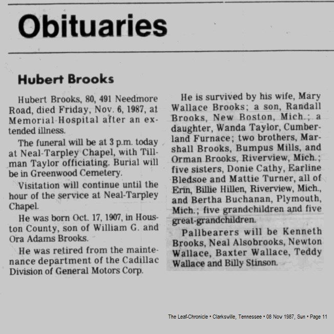 Obituary-BROOKS Hubert