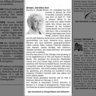 Obituary-BROWN Dorothy