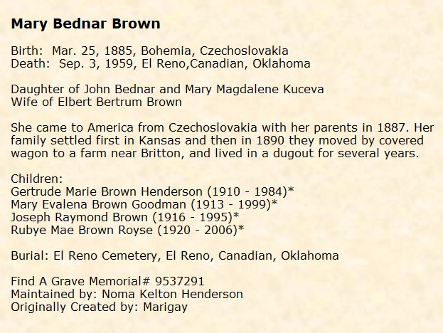 Obituary-BROWN Mary Magdalene Elizabeth (Bednar)