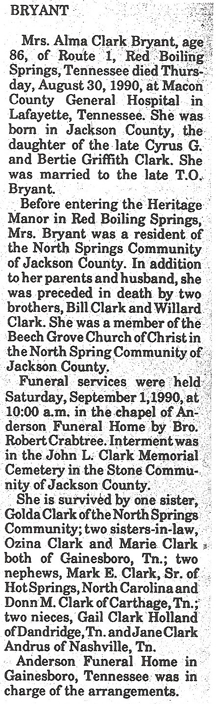 Obituary-BRYANT Alma Clark