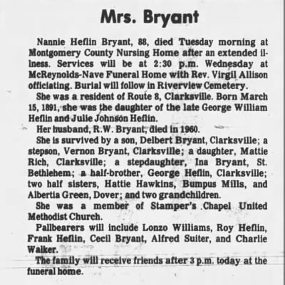 Obituary-BRYANT Nannie