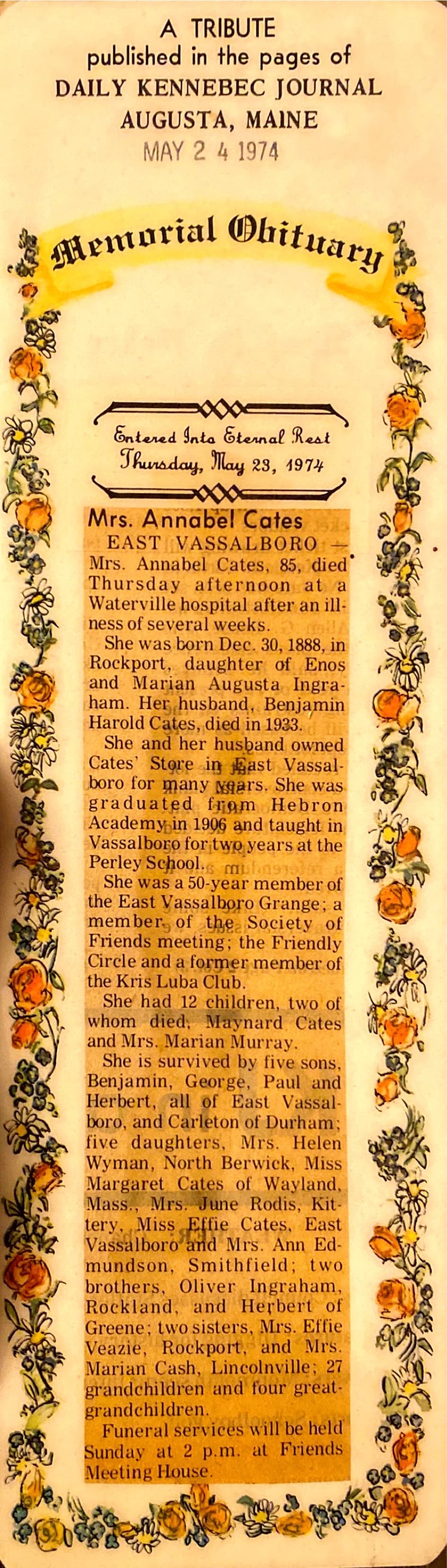 Obituary-CATES Annabel
