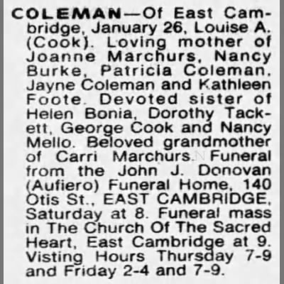 Obituary-COLEMAN Louise