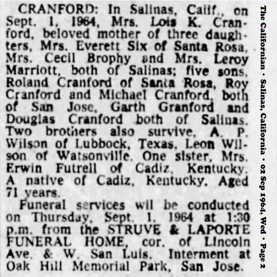 Obituary-CRANFORD Lois