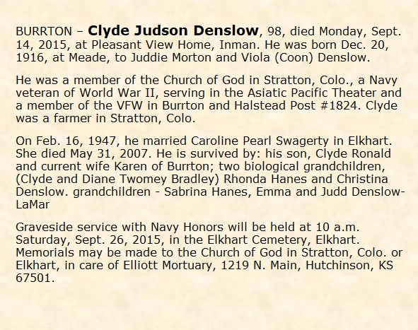 Obituary-DENSLOW Clyde Judson