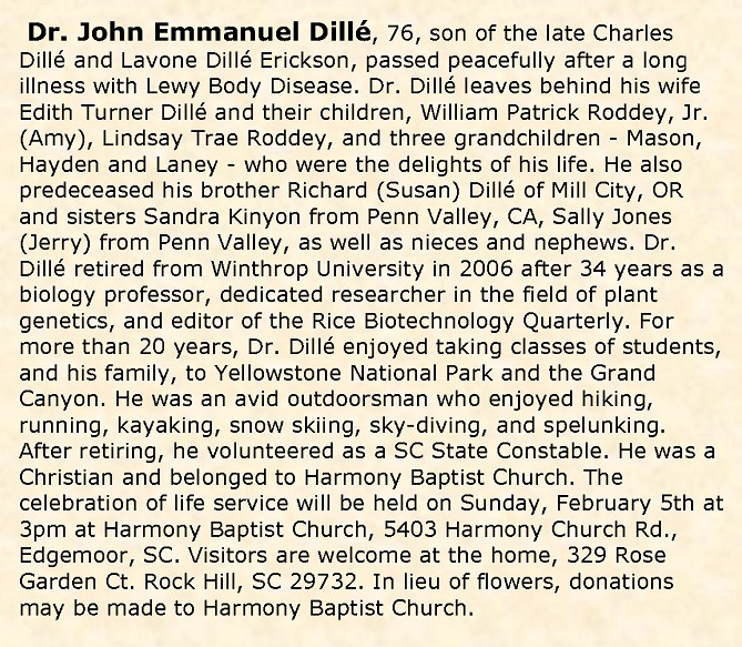 Obituary-DILLE Dr John Emmanuel