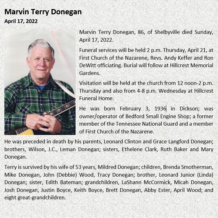 Obituary-DONEGAN Marvin Terry