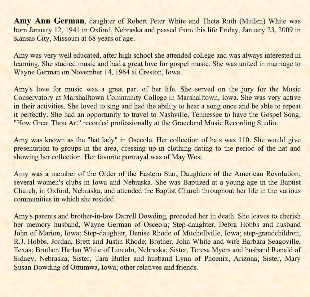 Obituary-GERMAN Amy Ann (White)