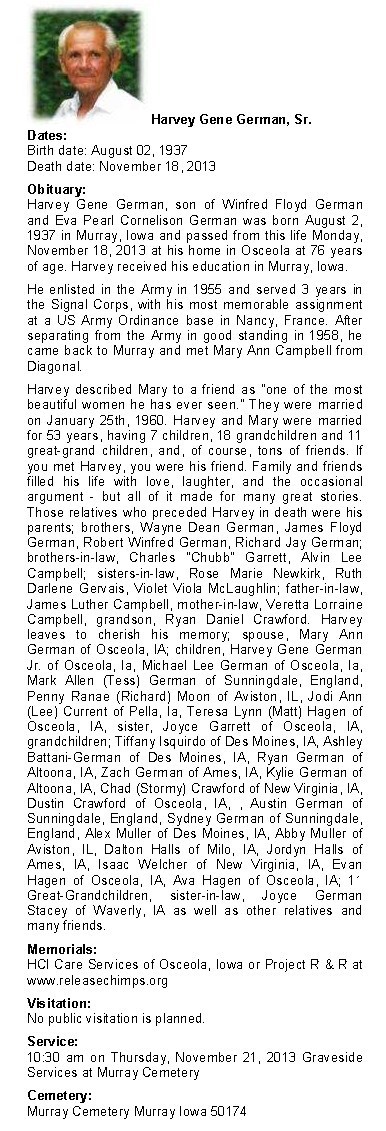 Obituary-GERMAN Harvey Gene