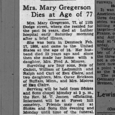 Obituary-GREGERSON Mary