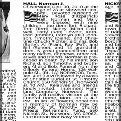 Obituary-HALL Norman Joseph