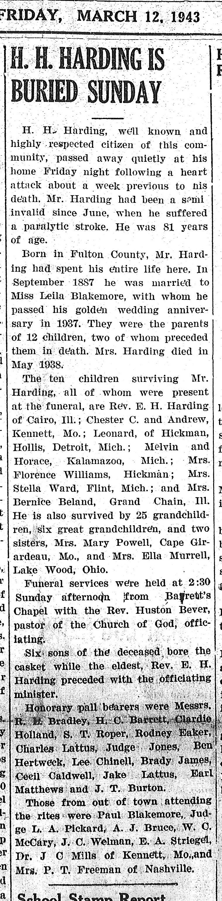 Obituary-HARDING Horace Henry