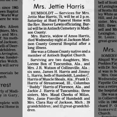 Obituary-HARRIS Jettie