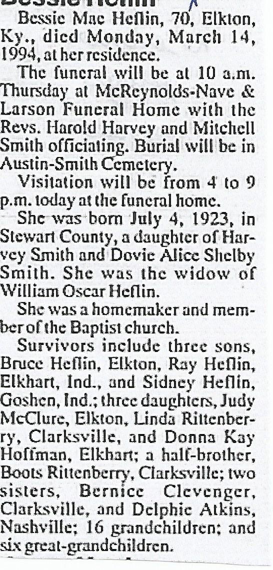 Obituary-HEFLIN Bessie (Smith)