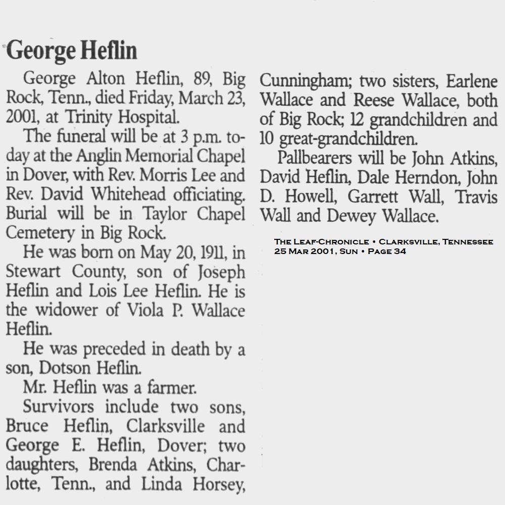 Obituary-HEFLIN George