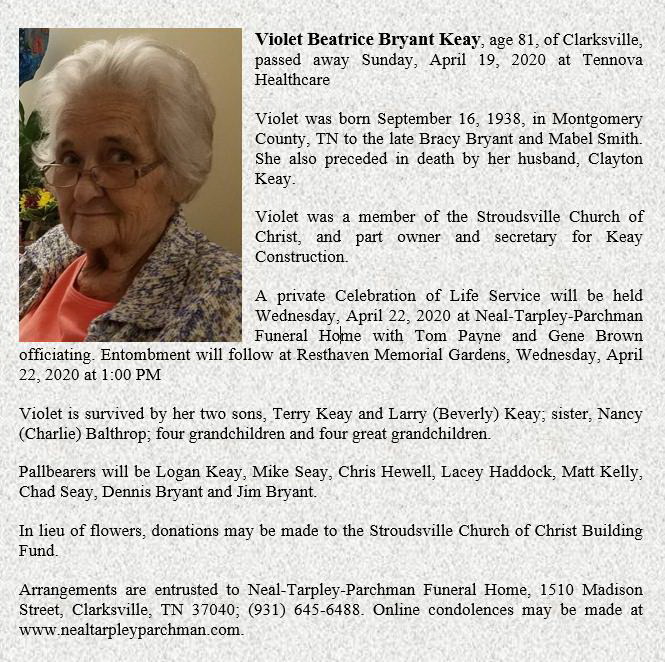 Obituary-KEAY Violet Beatrice (Bryant)