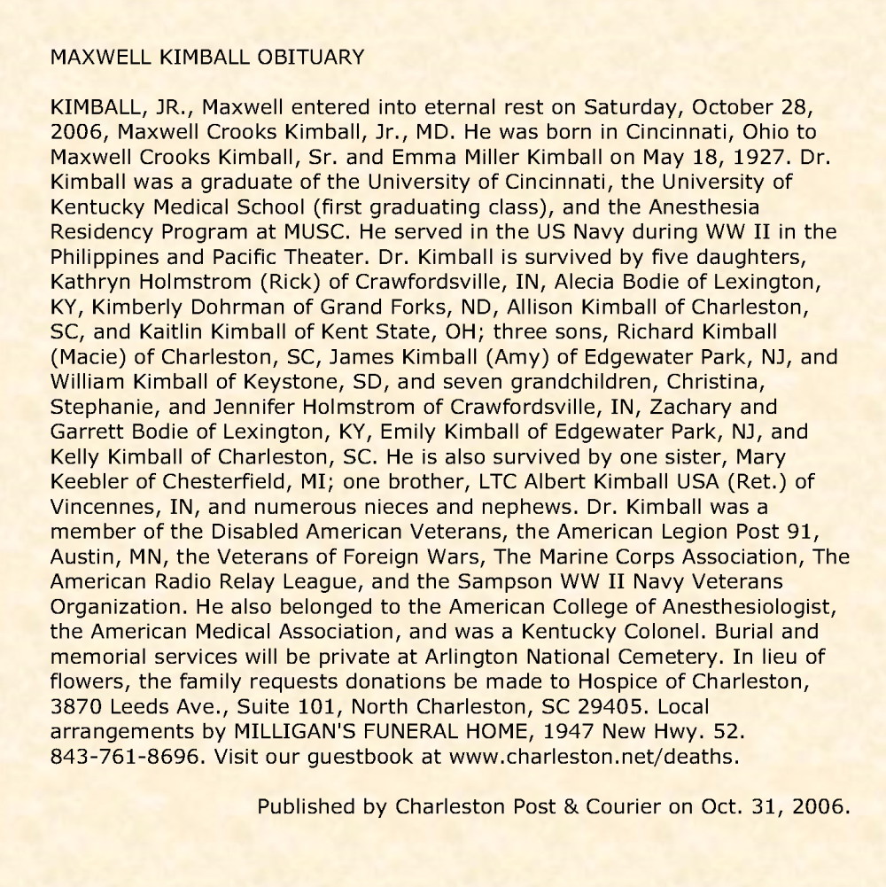 Obituary-KIMBALL Maxwell Jr