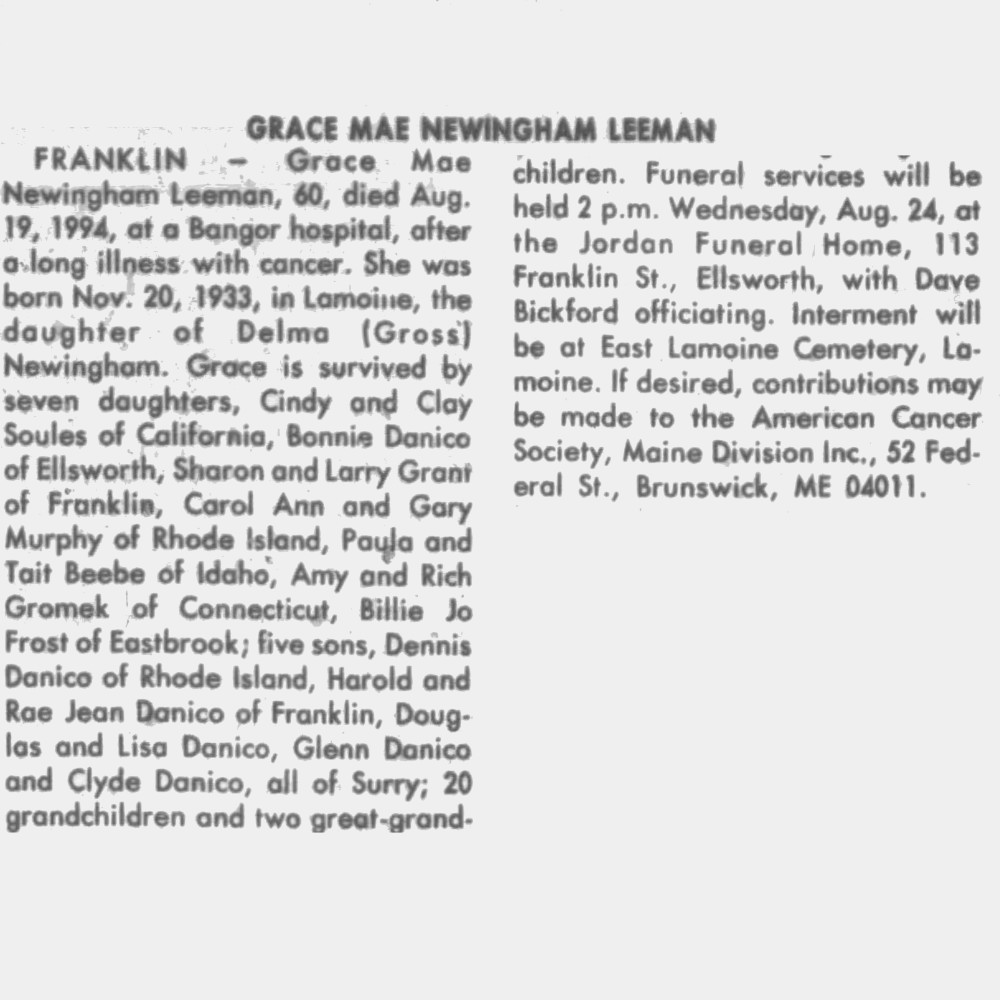 Obituary-LEEMAN Grace