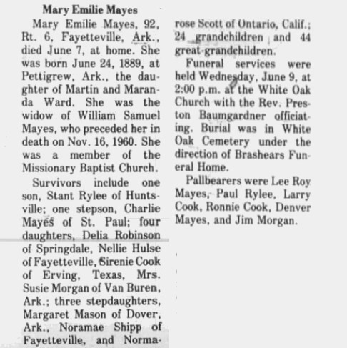 Obituary-MAYES Mary E