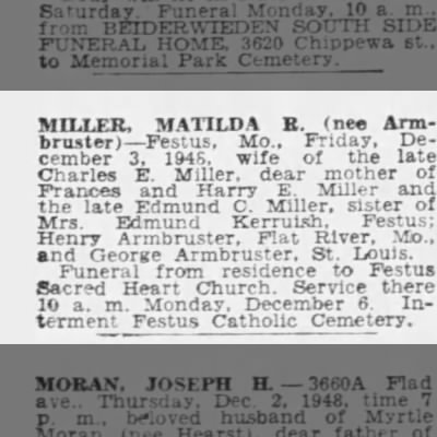Obituary-MILLER Matilda