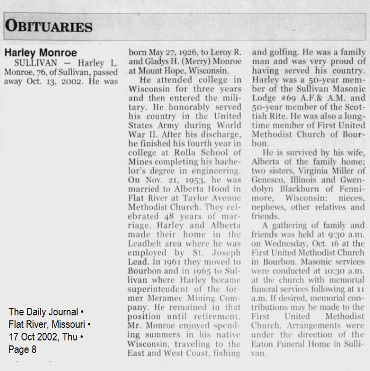 Obituary-MONROE Harley