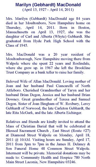 Obituary-MacDONALD Marilyn Louise (Gebhardt)
