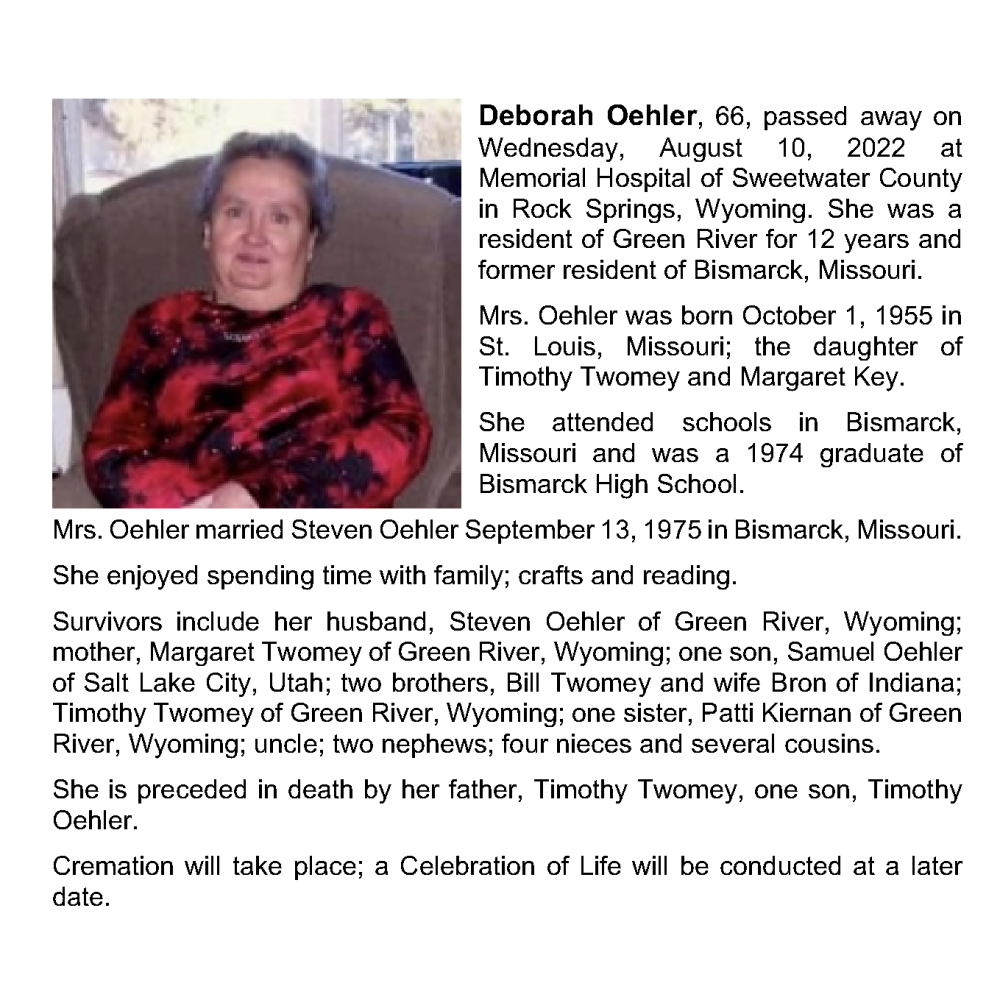 Obituary-OEHLER Deborah
