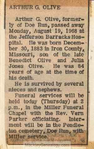 Obituary-OLIVE Arthur Gilbert