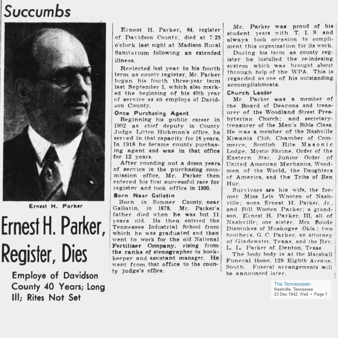 Obituary-PARKER Ernest