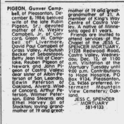 Obituary-PIGEON Gunver