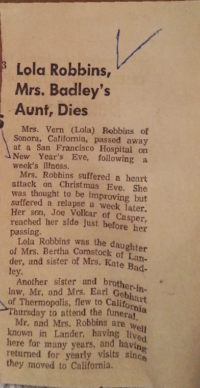 Obituary-ROBBINS Lola May (Comstock)